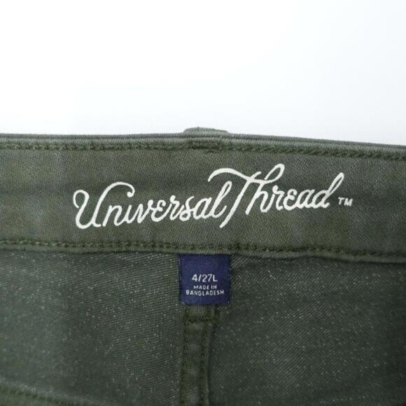 Universal Thread Skinny Jeans Womens 4 Green Denim Distressed Frayed Hem Zip-Fly - Picture 5 of 8